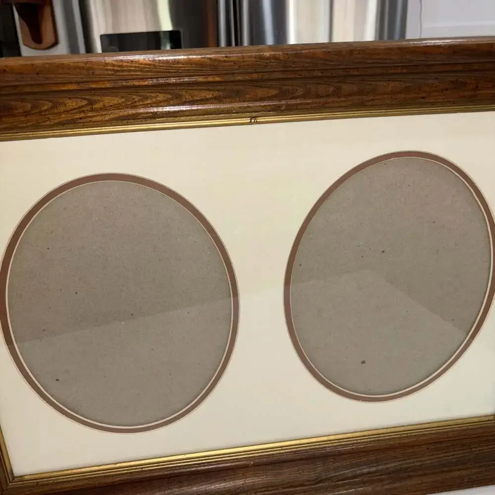 Vintage Wooden Double Oval Photo Frame with Gold Tone Detail 24”x17”